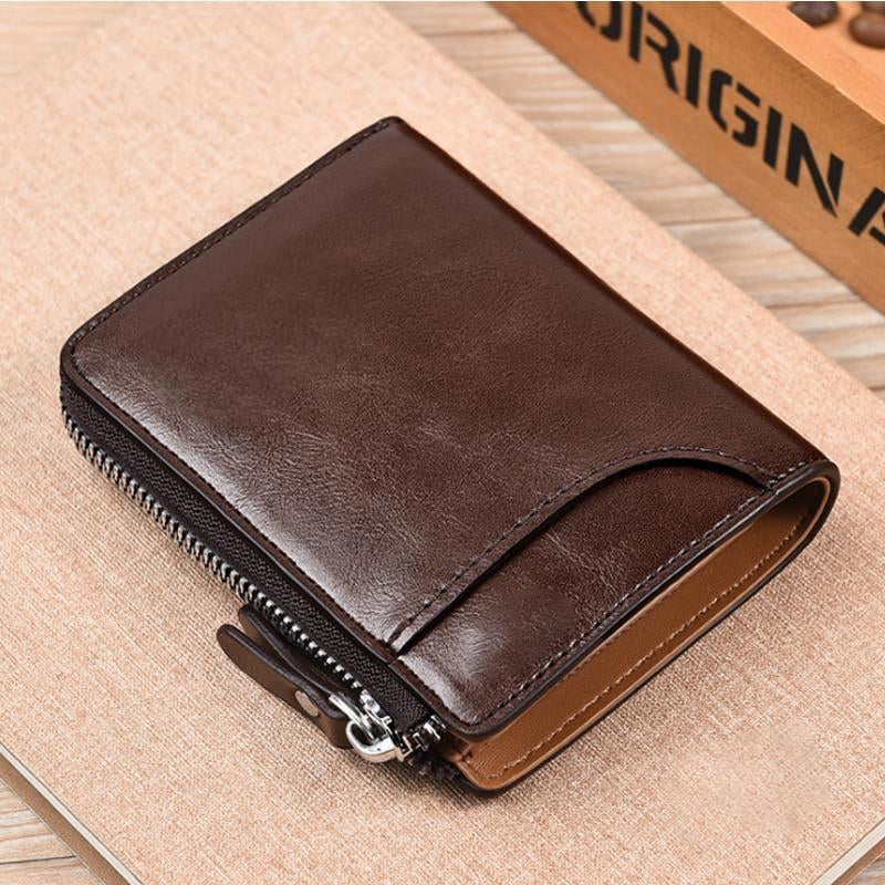 Men's Zipper Bifold Wallet with 9 Card Slots