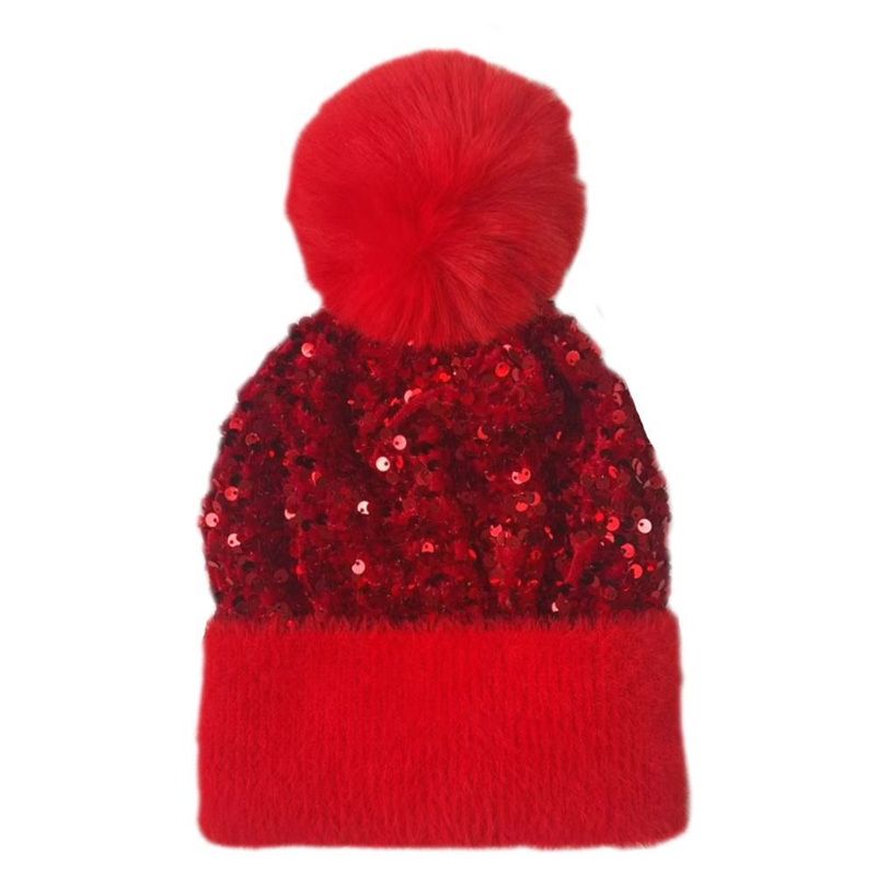 Winter Sparkly Sequin Pom Beanie