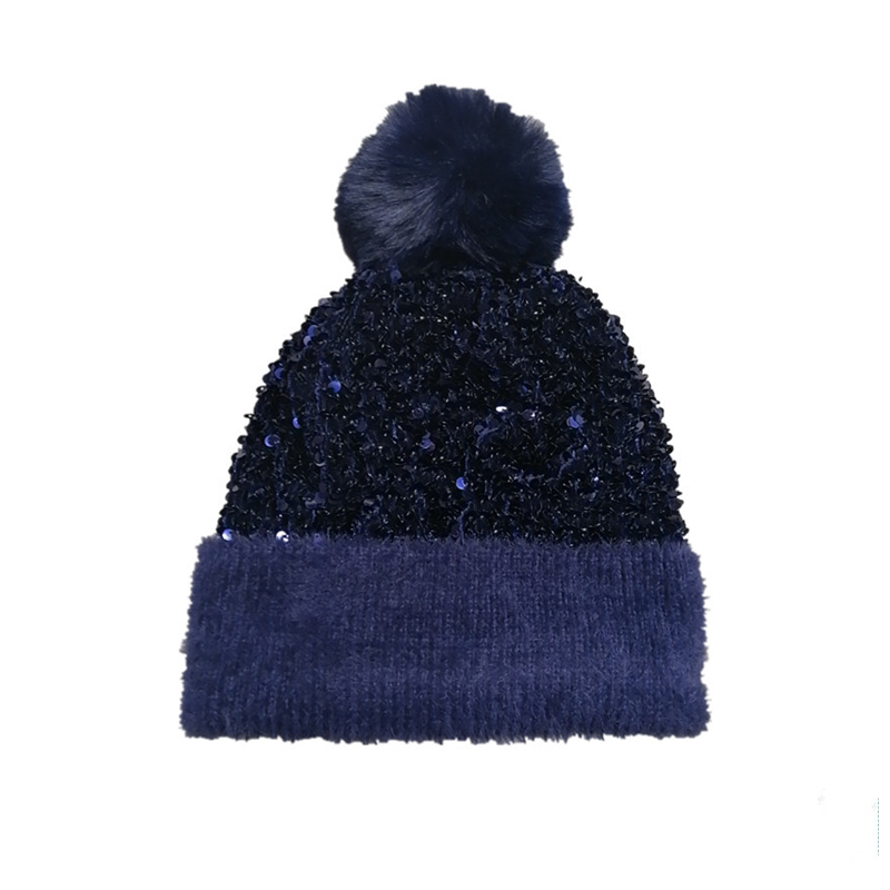 Winter Sparkly Sequin Pom Beanie
