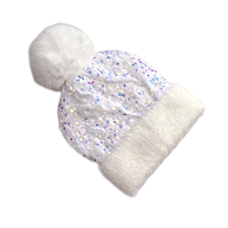 Winter Sparkly Sequin Pom Beanie