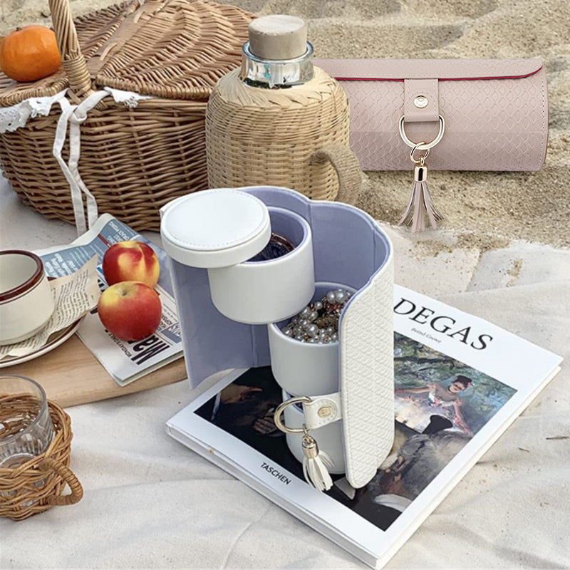 Cylindrical three-layer storage jewelry box