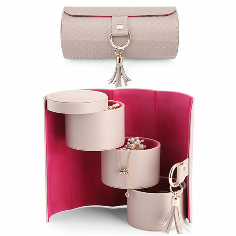 Cylindrical three-layer storage jewelry box