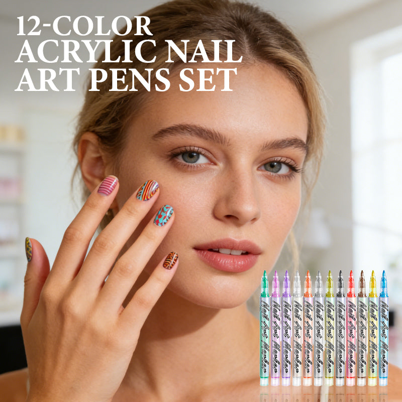 💅 12-Color Acrylic Nail Art Pens Set | Year-End Mega Upgrade Launch | Fine Tip for Detailing, DIY Design & Water-Based Formula | Professional Manicure & Craft Kit