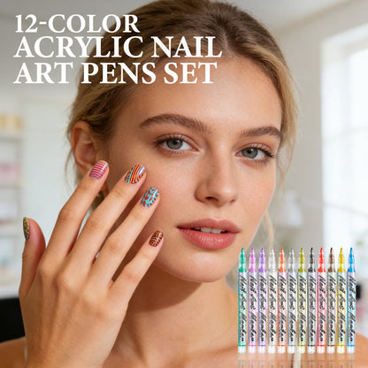 💅 12-Color Acrylic Nail Art Pens Set | Year-End Mega Upgrade Launch | Fine Tip for Detailing, DIY Design & Water-Based Formula | Professional Manicure & Craft Kit