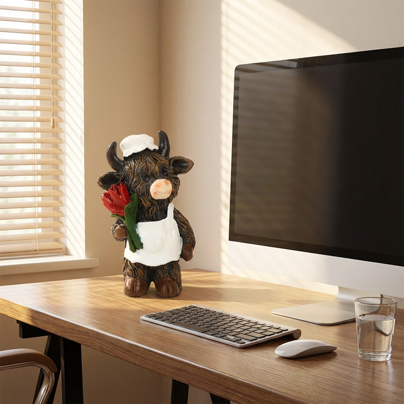 2PCS Adorable Highland Cow Couple Figurines