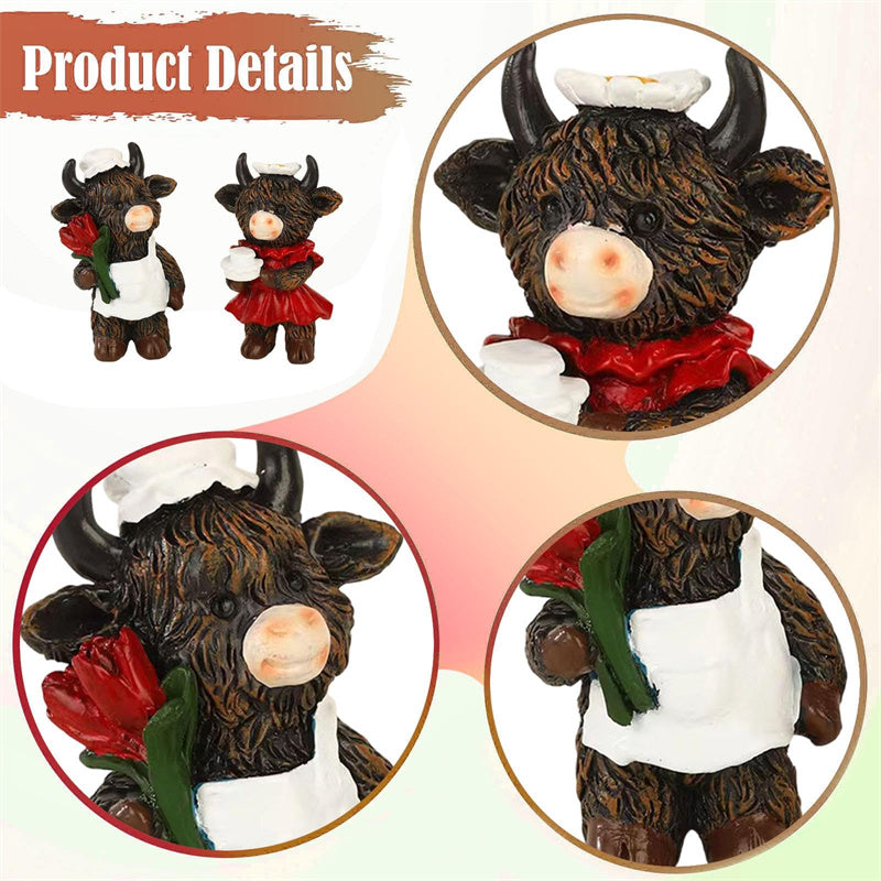 2PCS Adorable Highland Cow Couple Figurines