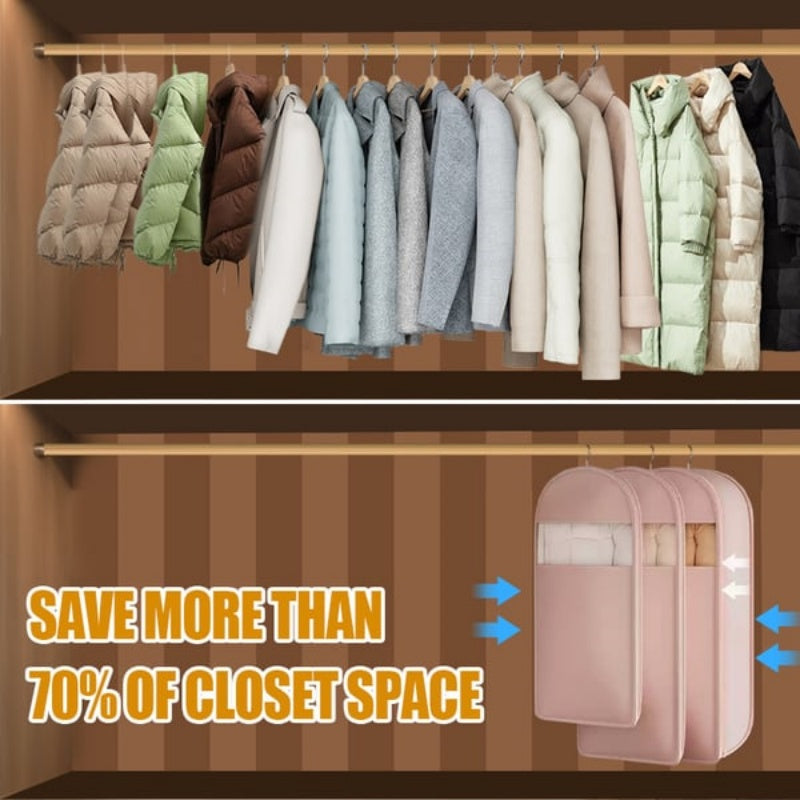 Space Saving Hanging Garment Bag with Self Compression Zipper