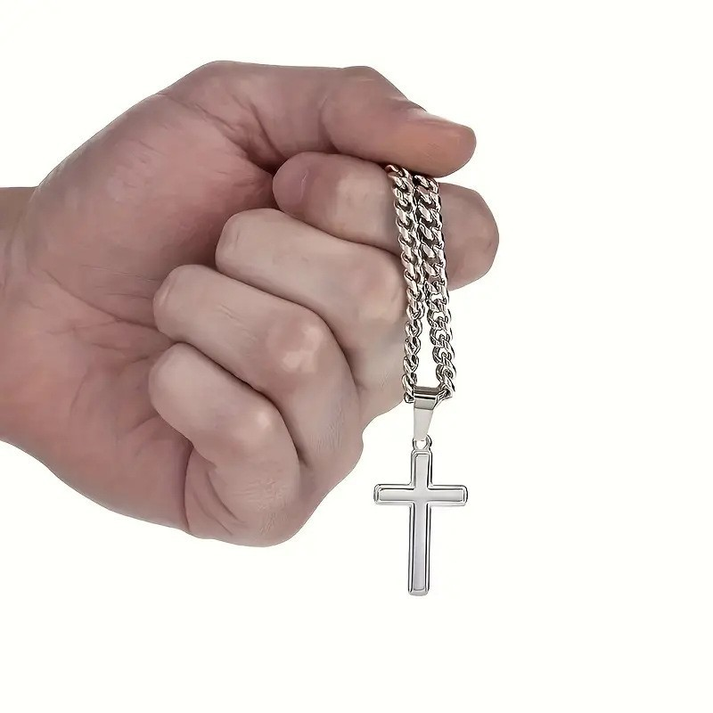 🏆 Last Day Special Price £9.99 ! 🕊️✝️Men's Stainless Steel Cross Pendant Necklace – Classic Symbol, Strong & Lasting