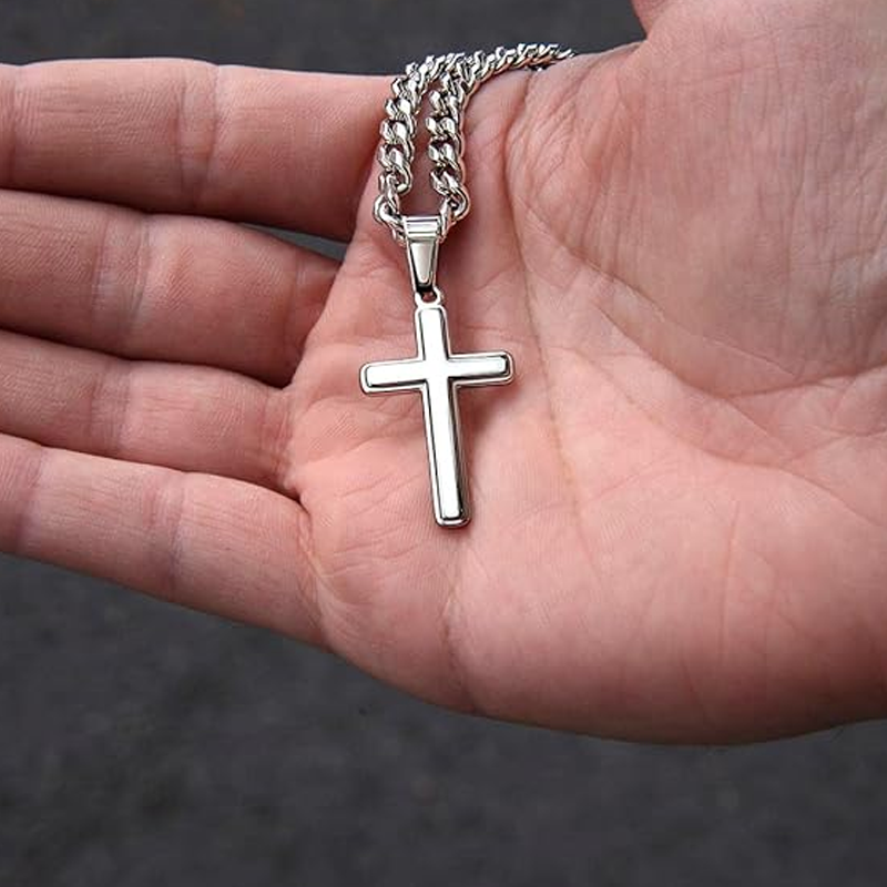 🏆 Last Day Special Price £9.99 ! 🕊️✝️Men's Stainless Steel Cross Pendant Necklace – Classic Symbol, Strong & Lasting