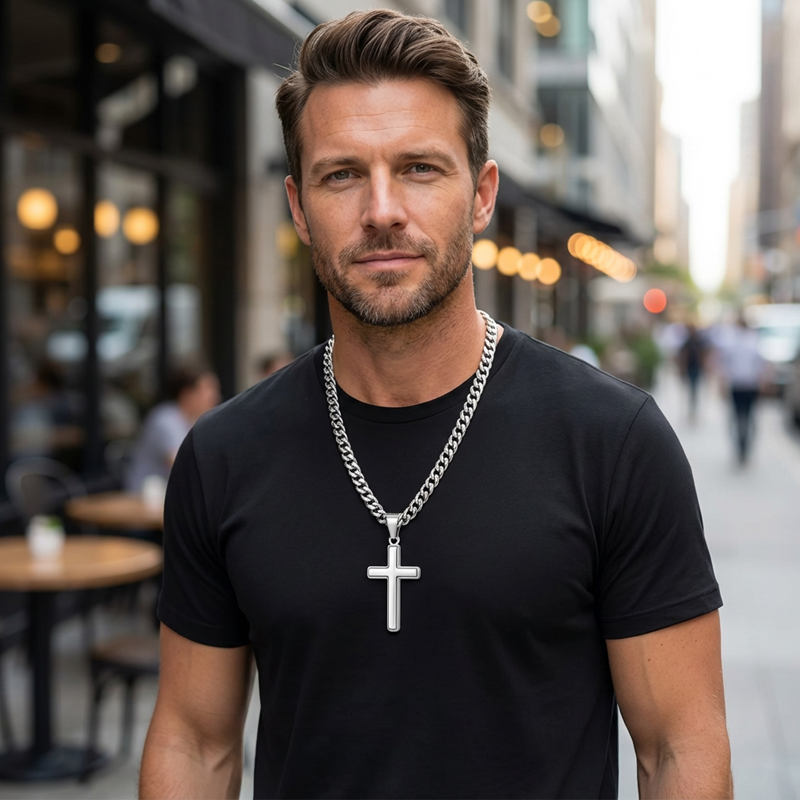 🏆 Last Day Special Price £9.99 ! 🕊️✝️Men's Stainless Steel Cross Pendant Necklace – Classic Symbol, Strong & Lasting