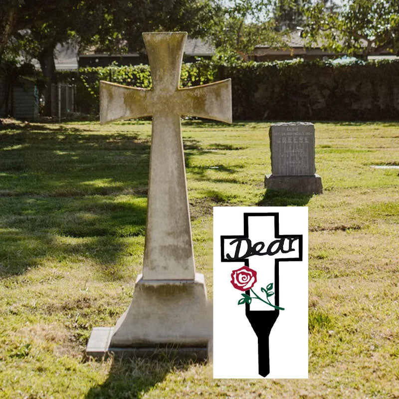 Metal Cross Stake Insert Plaque for Cemetery Memorials