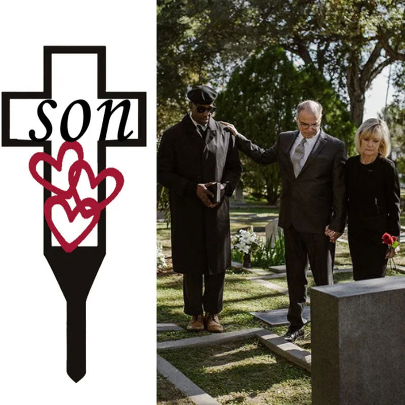 Metal Cross Stake Insert Plaque for Cemetery Memorials