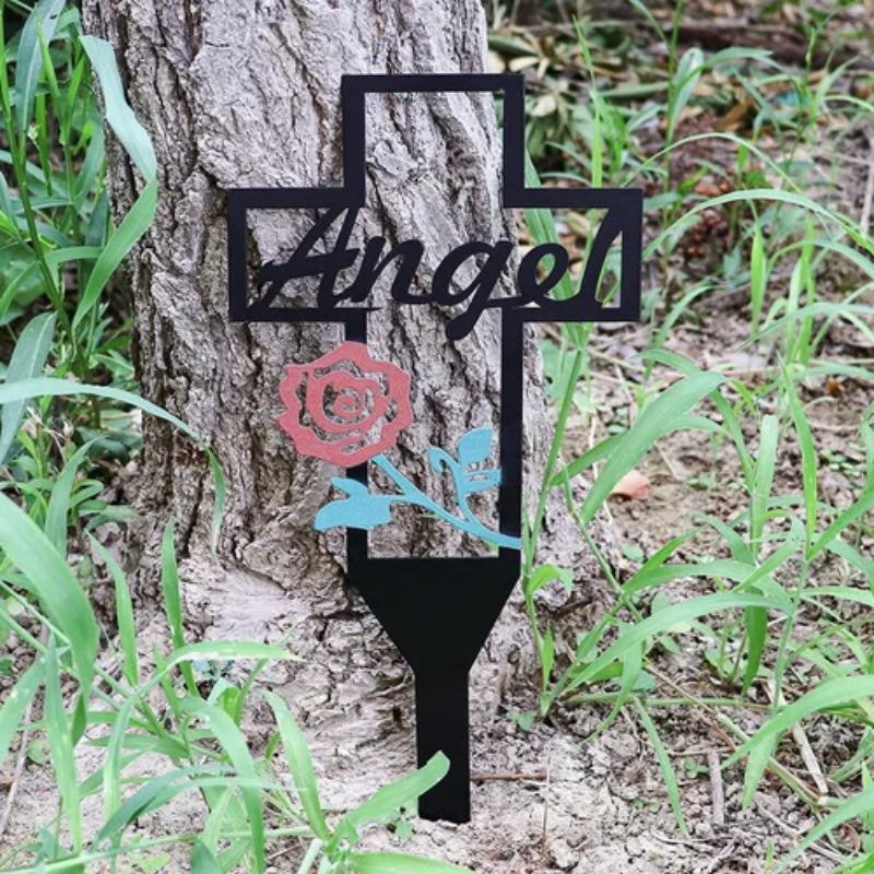 Metal Cross Stake Insert Plaque for Cemetery Memorials