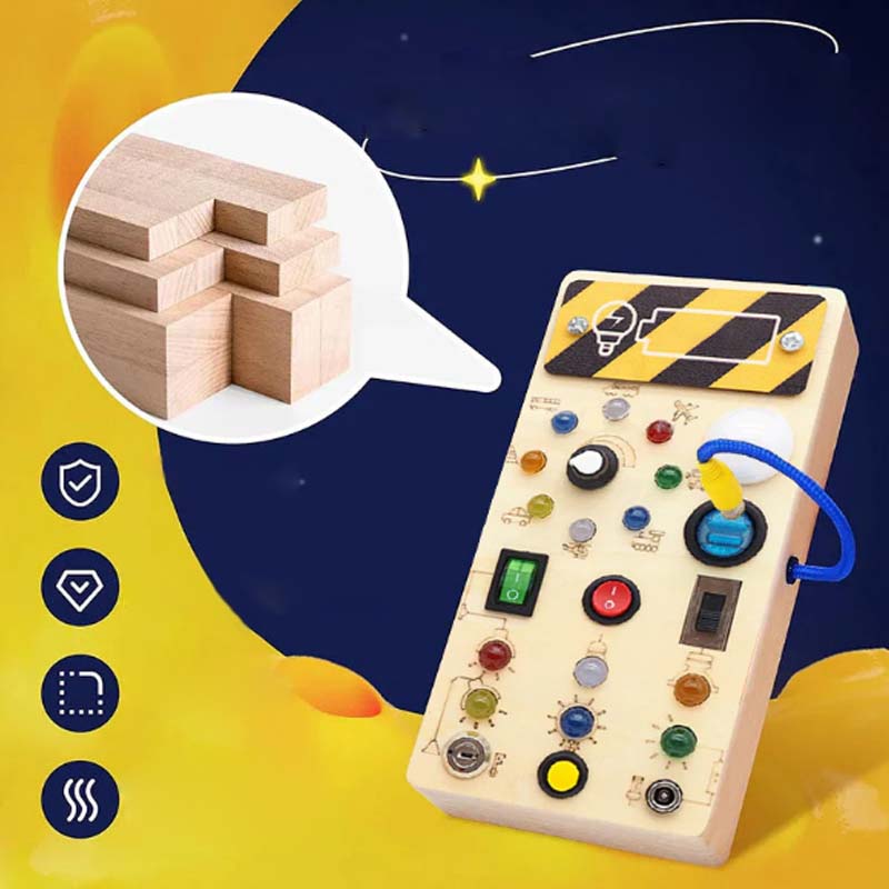 🔆 LED Light Wooden Busy Board – Switch & Button Sensory Toy, Montessori Early Learning, Best Gift for 1-3 Year Old Boys & Girls 🧒