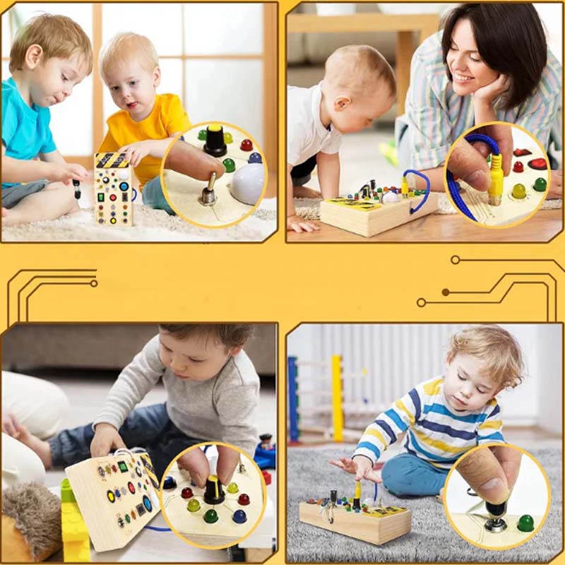 🔆 LED Light Wooden Busy Board – Switch & Button Sensory Toy, Montessori Early Learning, Best Gift for 1-3 Year Old Boys & Girls 🧒