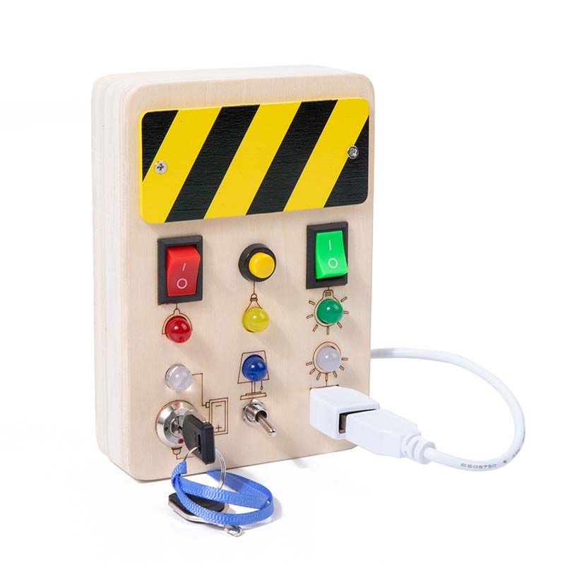 🔆 LED Light Wooden Busy Board – Switch & Button Sensory Toy, Montessori Early Learning, Best Gift for 1-3 Year Old Boys & Girls 🧒