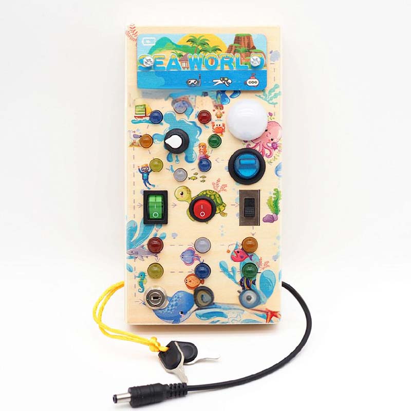 🔆 LED Light Wooden Busy Board – Switch & Button Sensory Toy, Montessori Early Learning, Best Gift for 1-3 Year Old Boys & Girls 🧒
