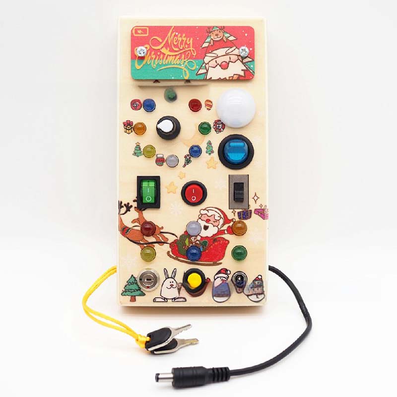 🔆 LED Light Wooden Busy Board – Switch & Button Sensory Toy, Montessori Early Learning, Best Gift for 1-3 Year Old Boys & Girls 🧒