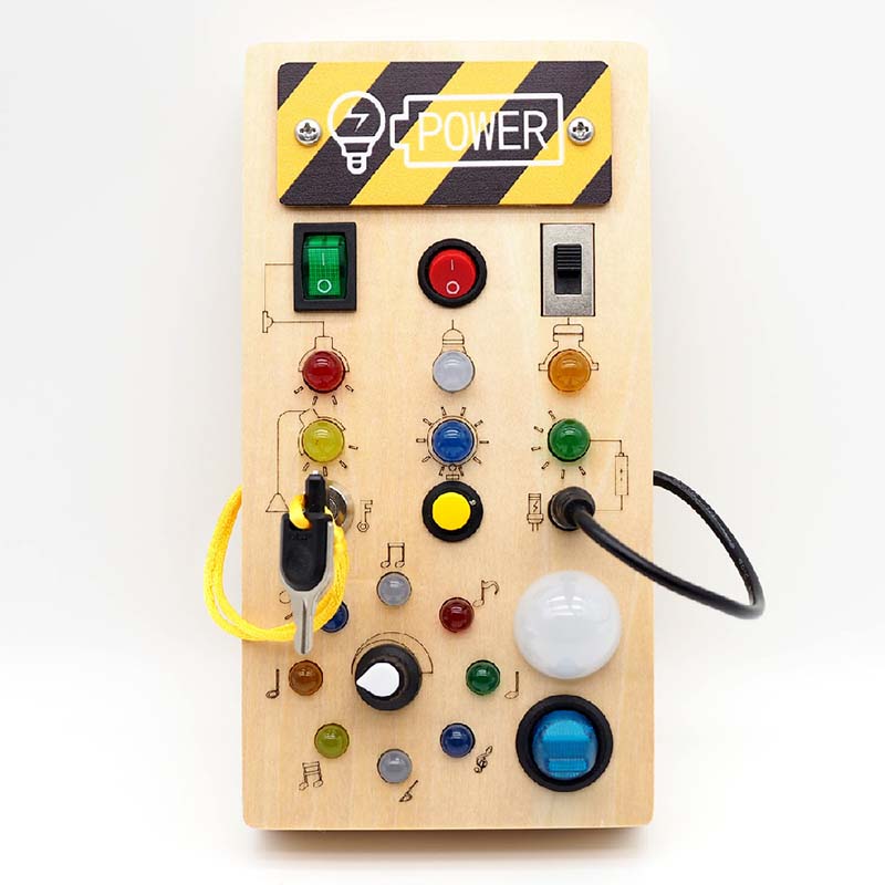 🔆 LED Light Wooden Busy Board – Switch & Button Sensory Toy, Montessori Early Learning, Best Gift for 1-3 Year Old Boys & Girls 🧒