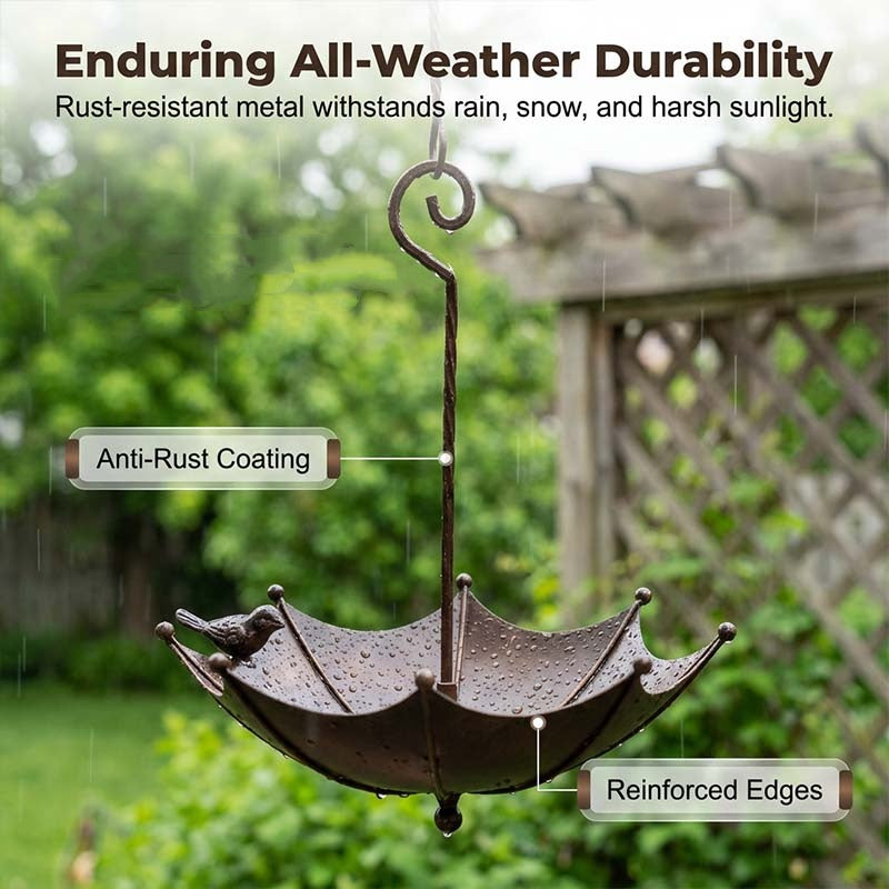 🐦 50% OFF NOW! ✨ Hanging Umbrella Bird Feeder & Bath – Dual-Use, Rust-Resistant, Vintage Style & Perfect for Garden Decor ☂️