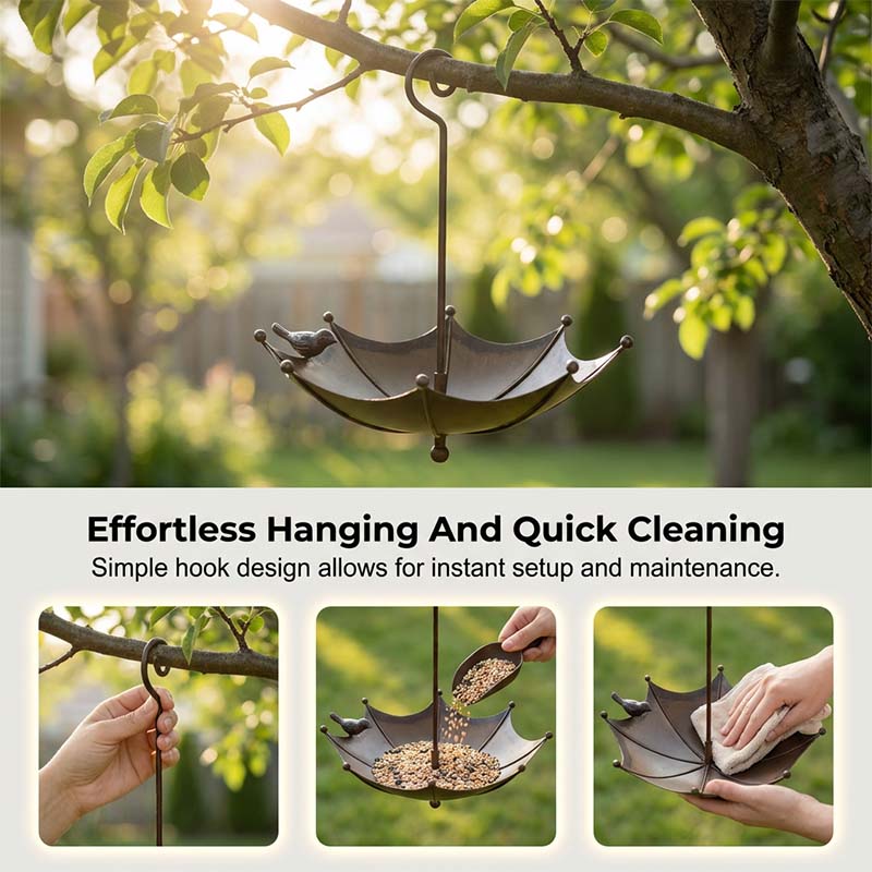 🐦 50% OFF NOW! ✨ Hanging Umbrella Bird Feeder & Bath – Dual-Use, Rust-Resistant, Vintage Style & Perfect for Garden Decor ☂️