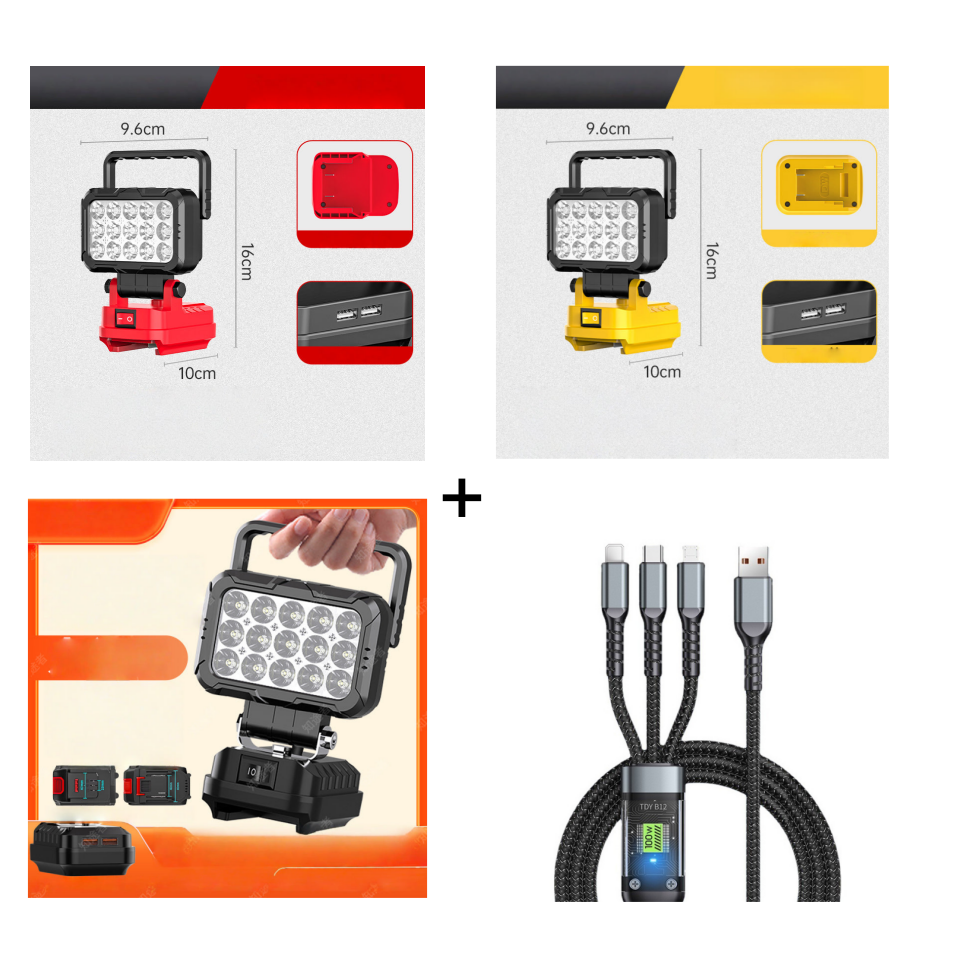 ⏳LIMITED TIME: 50% OFF!💡180° Rotatable LED Work Light – With Dual USB Power Bank Function – Rugged & Cordless – Universal Battery Compatibility – For Garage, Construction & Camping