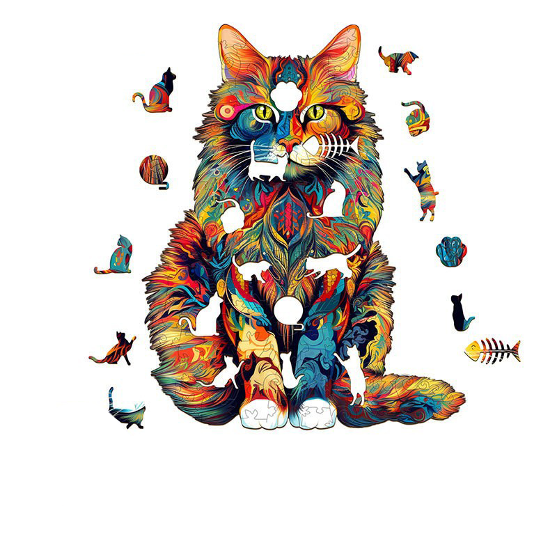 Colorful Cat Wooden Jigsaw Puzzle
