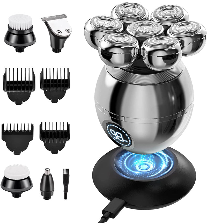 🔥50% Rabatt！❄️ ⚡ 7D Electric Shaver & Grooming Kit – 5-in-1 with Trimmer, Nose Hair, Cleansing Brush, Body Groomer – Wireless Charging, LED Display, Wet/Dry – Perfect for Head, Face & Travel
