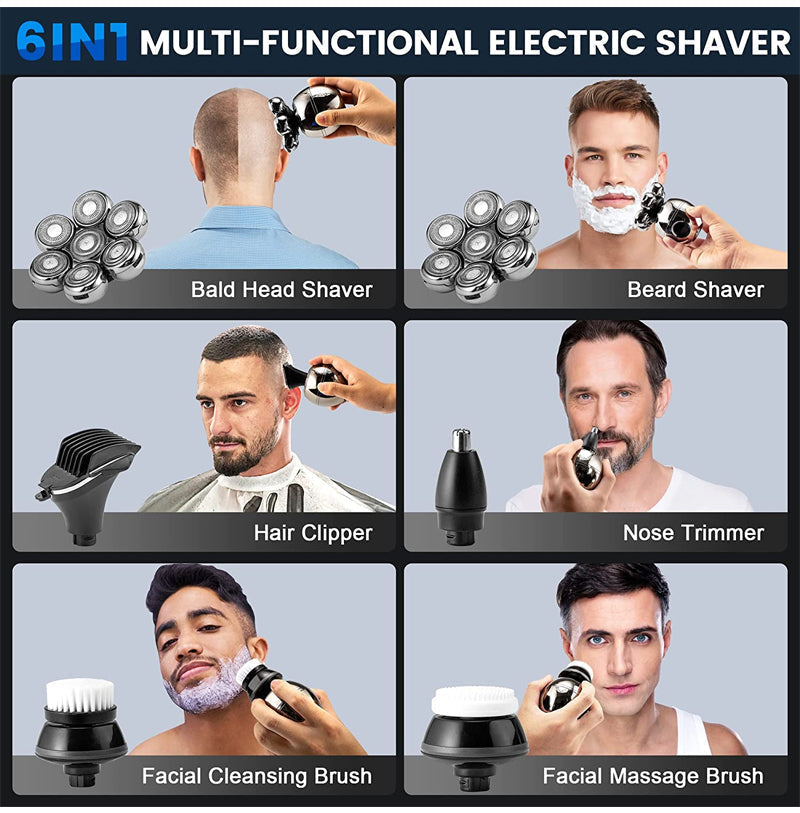 🔥50% Rabatt！❄️ ⚡ 7D Electric Shaver & Grooming Kit – 5-in-1 with Trimmer, Nose Hair, Cleansing Brush, Body Groomer – Wireless Charging, LED Display, Wet/Dry – Perfect for Head, Face & Travel