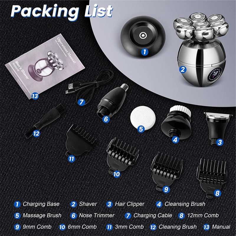 🔥50% Rabatt！❄️ ⚡ 7D Electric Shaver & Grooming Kit – 5-in-1 with Trimmer, Nose Hair, Cleansing Brush, Body Groomer – Wireless Charging, LED Display, Wet/Dry – Perfect for Head, Face & Travel