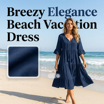 Women's V-Neck Tassel Tie Tiered Midi Dress