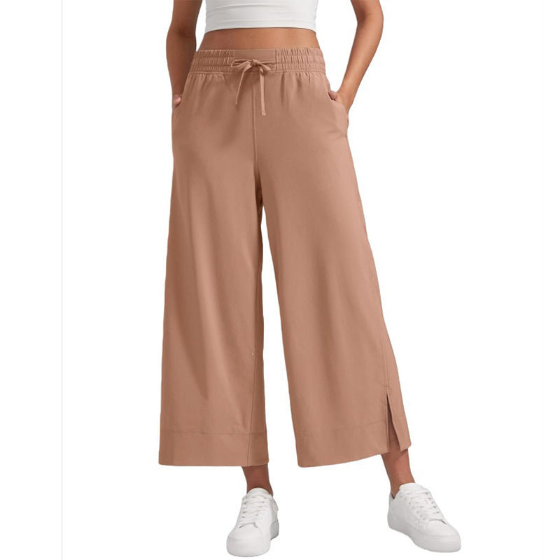 Women's Casual Wide-Leg Crop Pants with Pockets