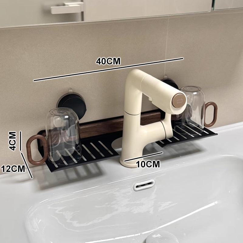 Walnut Suction Cup Bathroom Shelf