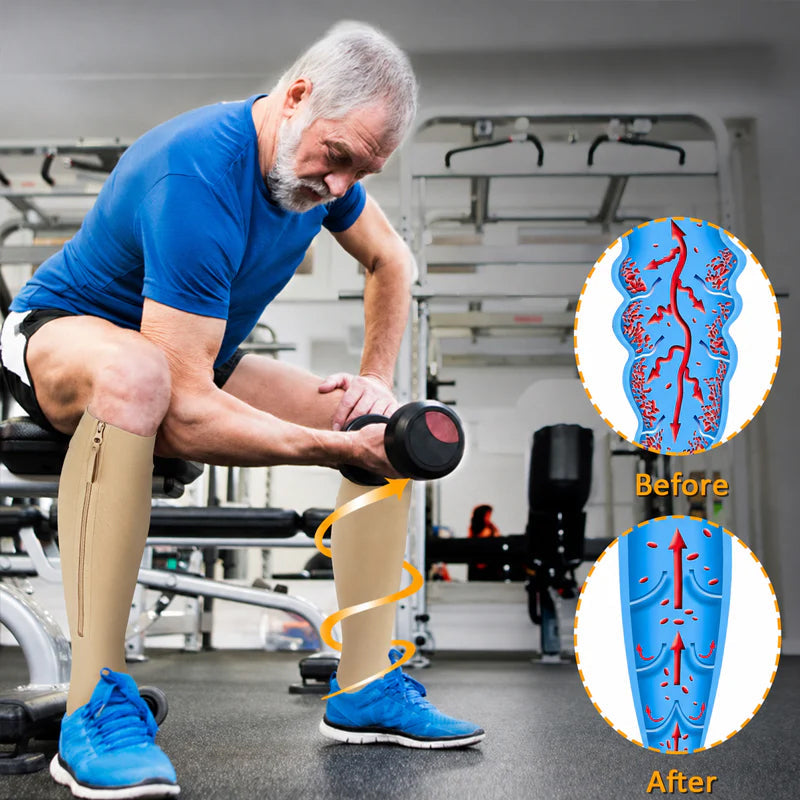 Knee-High Sports Support Socks with Zipper