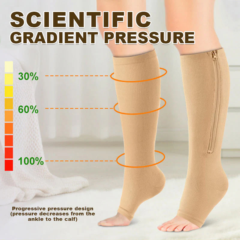 Knee-High Sports Support Socks with Zipper
