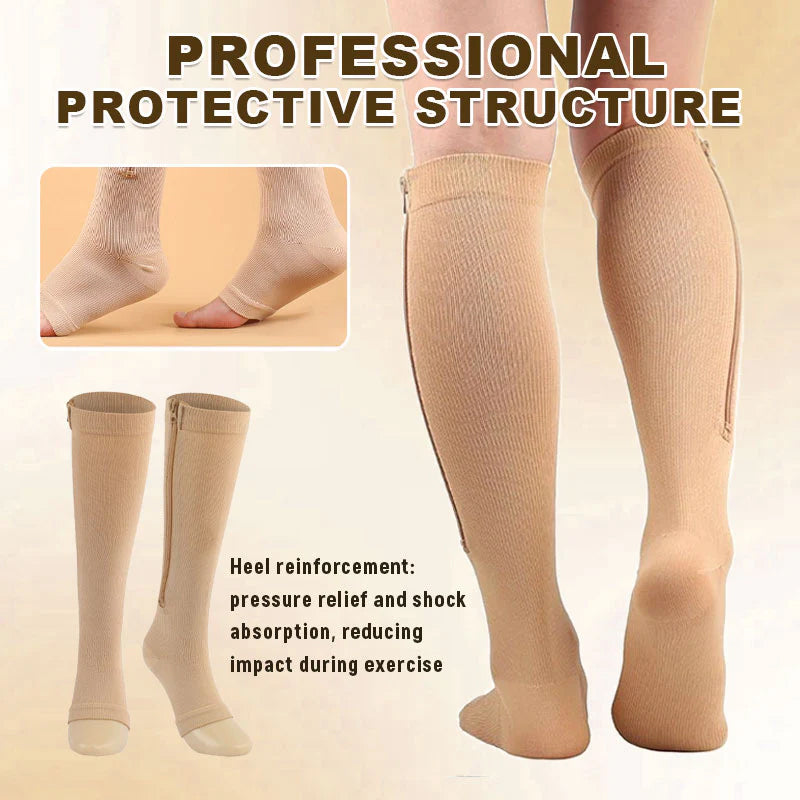 Knee-High Sports Support Socks with Zipper