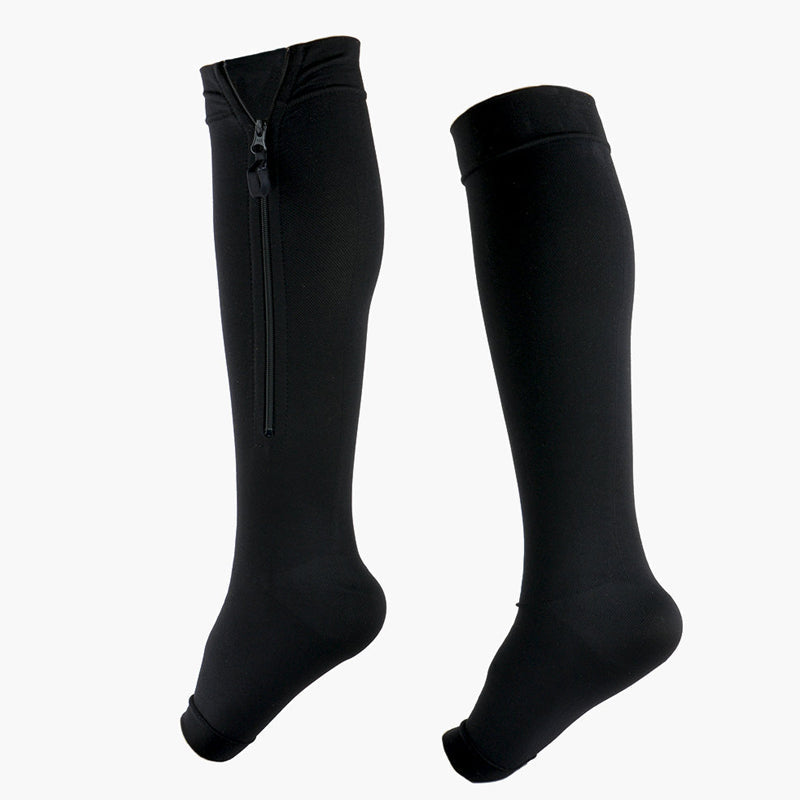 Knee-High Sports Support Socks with Zipper