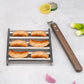 🔥Hot Sale Stainless Steel BBQ Hot Dog Rack with Wooden Handle