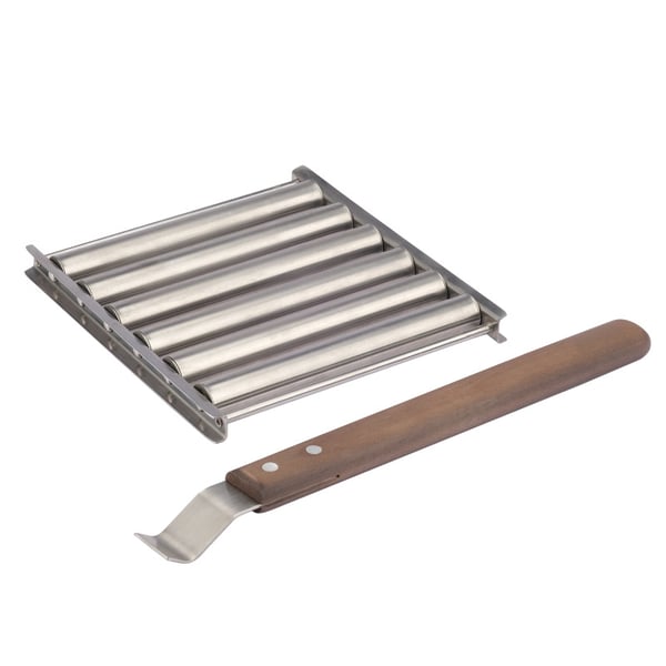 🔥Hot Sale Stainless Steel BBQ Hot Dog Rack with Wooden Handle