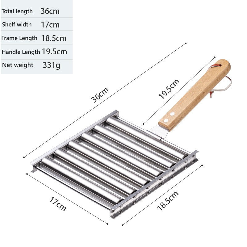🔥Hot Sale Stainless Steel BBQ Hot Dog Rack with Wooden Handle