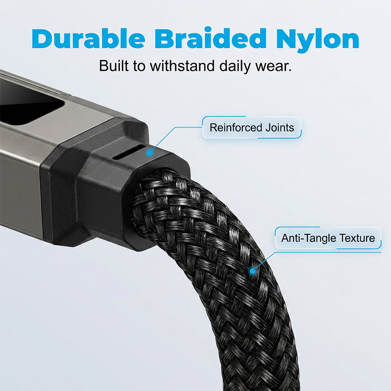 ⏳Time-Limited Special⏰4-in-1 Charging Cable with Digital Display & Keychain – Fast-Charging, Kink-Resistant & Compact