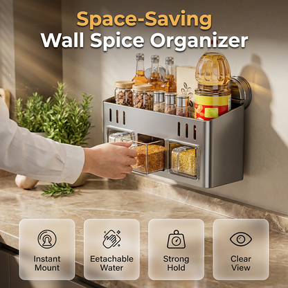 Punch-Free Kitchen Spice Rack Wall Mount Condiment Organizer