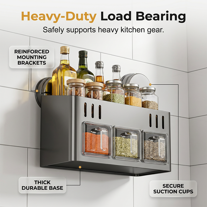Punch-Free Kitchen Spice Rack Wall Mount Condiment Organizer