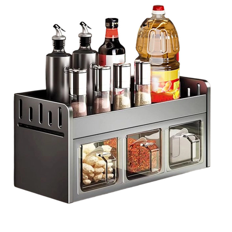 Punch-Free Kitchen Spice Rack Wall Mount Condiment Organizer
