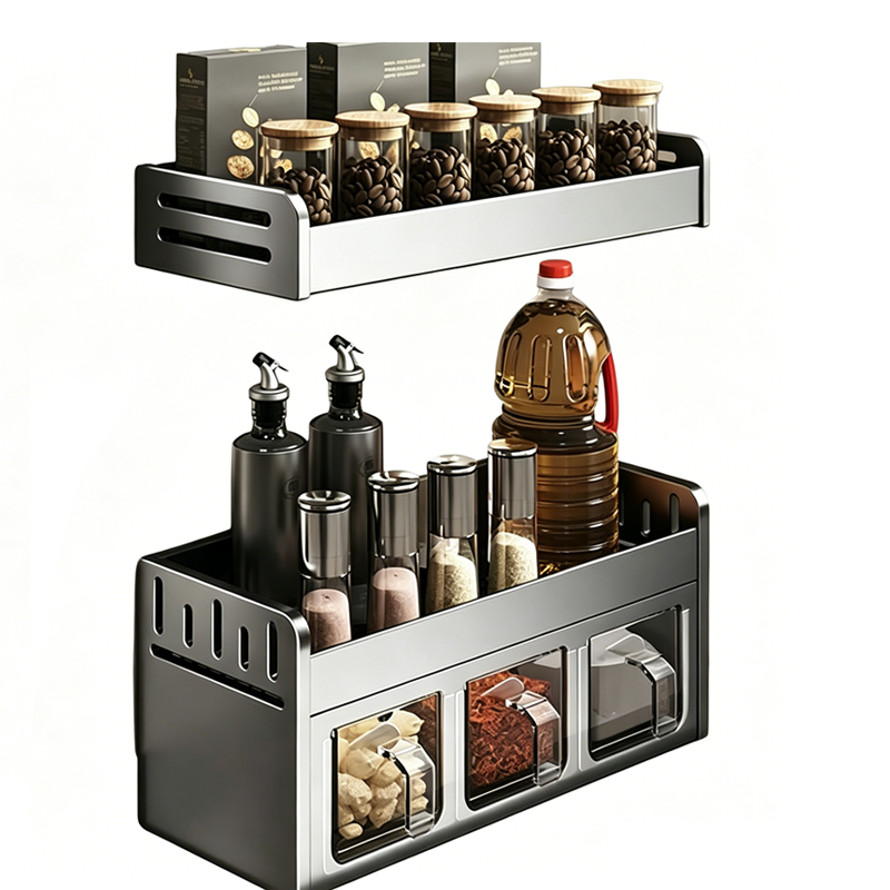 Punch-Free Kitchen Spice Rack Wall Mount Condiment Organizer