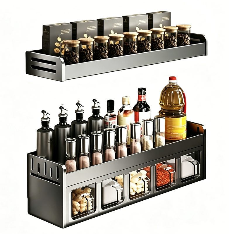 Punch-Free Kitchen Spice Rack Wall Mount Condiment Organizer