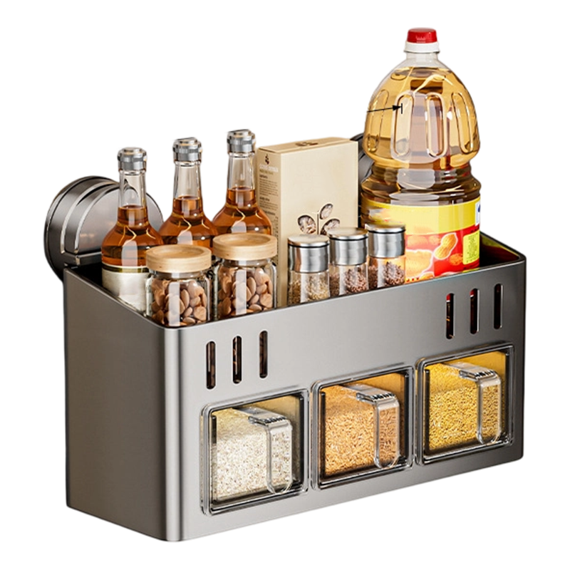 Punch-Free Kitchen Spice Rack Wall Mount Condiment Organizer