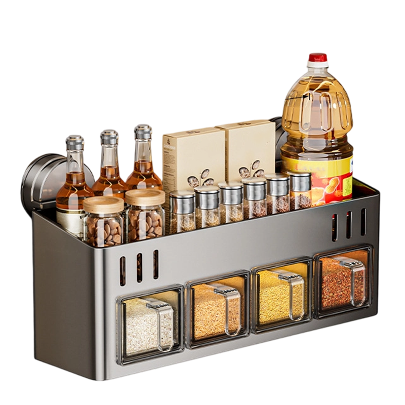 Punch-Free Kitchen Spice Rack Wall Mount Condiment Organizer