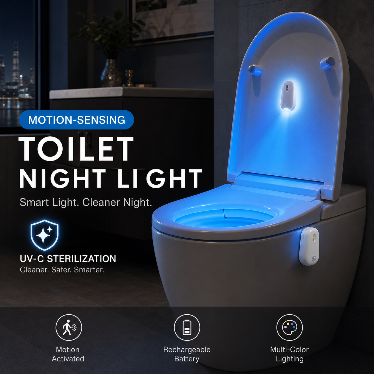 Motion-Sensing Rechargeable Toilet Night Light