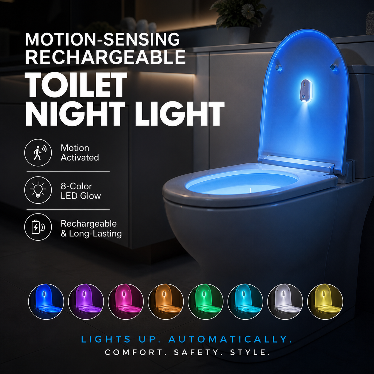 Motion-Sensing Rechargeable Toilet Night Light